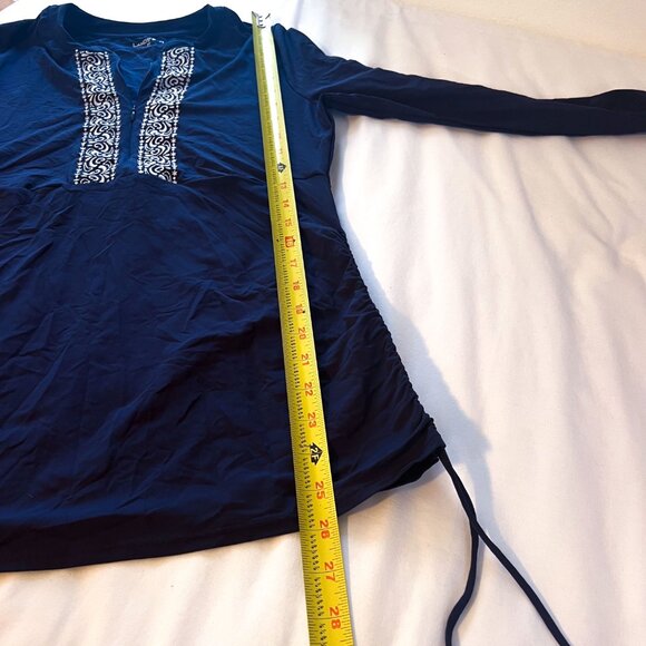 Lands End Swim Tunic Embroidered Ruched Sides Navy Rash Guard UPF 50 Women XS - Picture 6 of 7